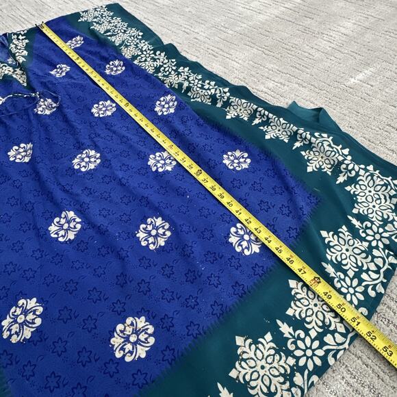 Kaftan Bell Pepper One Size Dress Blue Green Glitter Embellishments Floral Midi - Picture 15 of 16